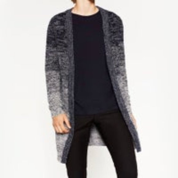 FANTASTIC Zara Men's Med/Lg LONG 100% Cotton Ombre Knit Cardigan Sweater Jacket - Picture 2 of 10